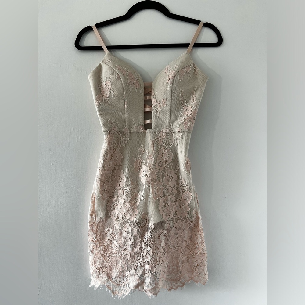 Beige Bebe Sheer Dress with Light Pink Accents Size 0